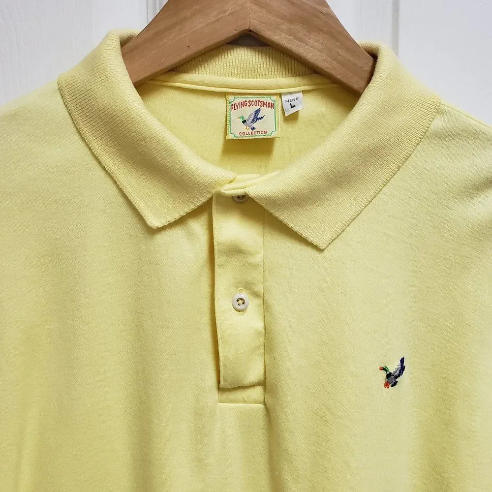 Flying Scotsman Shirt Mens Sz L Yellow Cotton Polo Short Slv Golf Office Casual